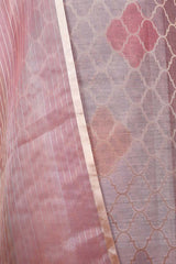 Rust Mauve Geometrical Woven Chanderi Silk Dress Material