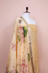 Butter Yellow Woven Chanderi Silk Dress Material