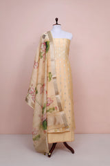 Butter Yellow Woven Chanderi Silk Dress Material  By Chinaya Banaras