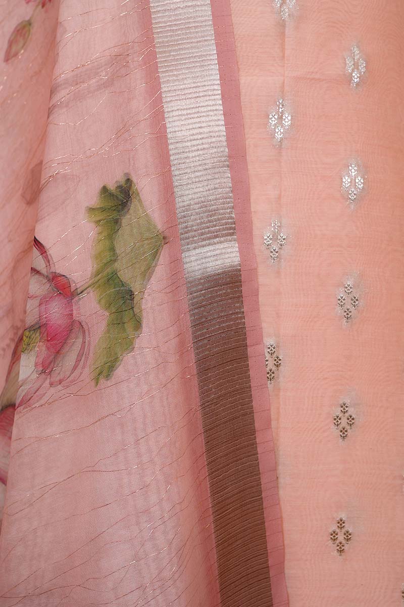 Peach Woven Chanderi Silk Dress Material