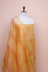 Mango Yellow Geometrical Woven Chanderi Silk Dress Material
