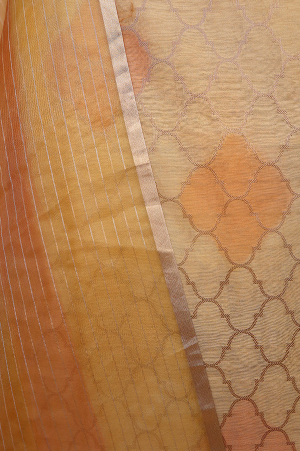 Mango Yellow Geometrical Woven Chanderi Silk Dress Material - Chinaya Banaras