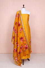 Yellow Digiital Printed Chanderi Silk  Dress Material