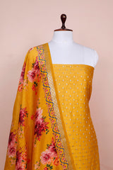 Yellow Digital Printed Chanderi Silk Dress Material - Chinaya Banaras