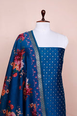 Cobalt Blue Digiital Printed Chanderi Silk Dress Material