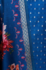 Cobalt Blue Digiital Printed Chanderi Silk Dress Material