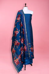 Cobalt Blue Digiital Printed Chanderi Silk Dress Material