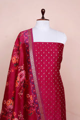 Magenta Pink Digital Printed Chanderi Silk Dress Material - Chinaya Banaras