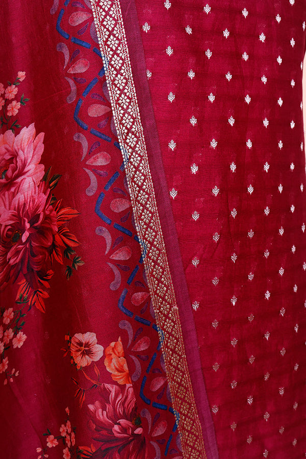 Magenta Pink Digital Printed Chanderi Silk Dress Material - Chinaya Banaras