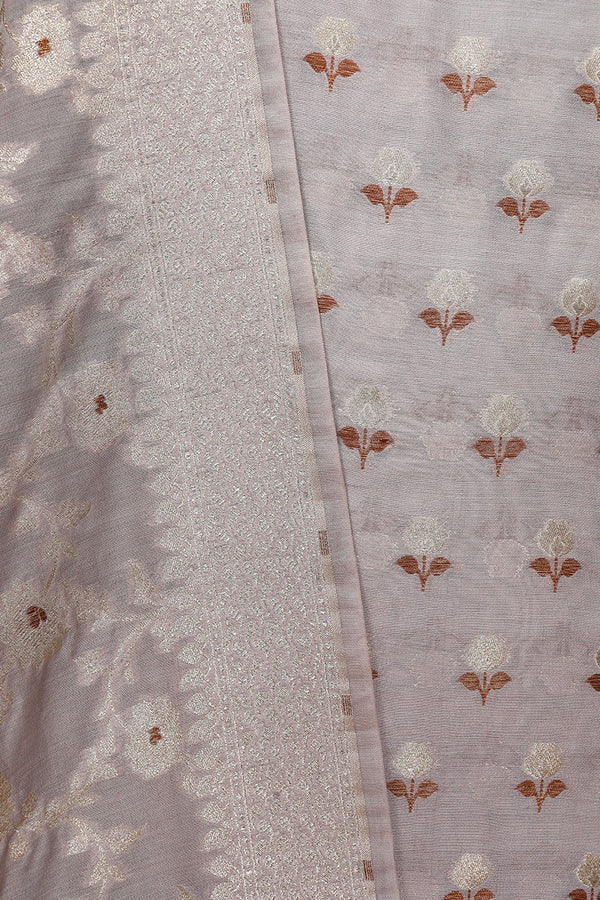 Grey Woven Mulberry Silk Dress material - Chinaya Banaras