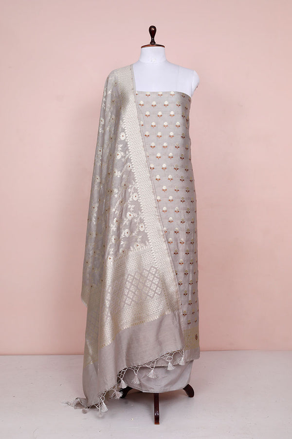Grey Woven Mulberry Silk Dress material