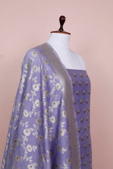 Lilac Purple Woven Mulberry Silk Dress Material - Chinaya Banaras