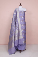 Lilac Purple Woven Mulberry Silk Dress Material - Chinaya Banaras