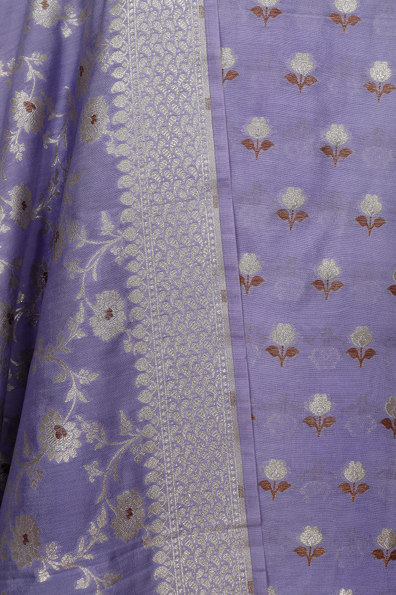 Lilac Purple Woven Mulberry Silk Dress Material - Chinaya Banaras