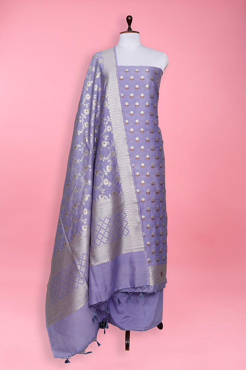 Purple Woven Mulberry Silk Suit Set At Chinaya Banaras