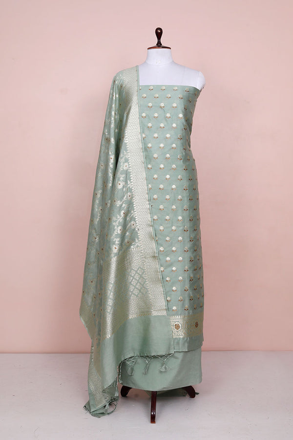 Sage Green Woven Mulberry Silk Dress Material