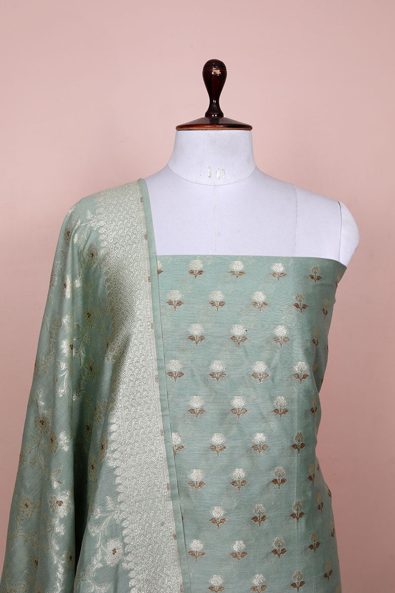 Sage Green Woven Mulberry Silk Dress Material - Chinaya Banaras