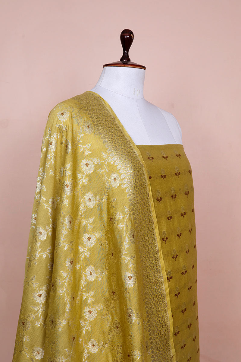 Yellow Woven Mulberry Silk Dress Material