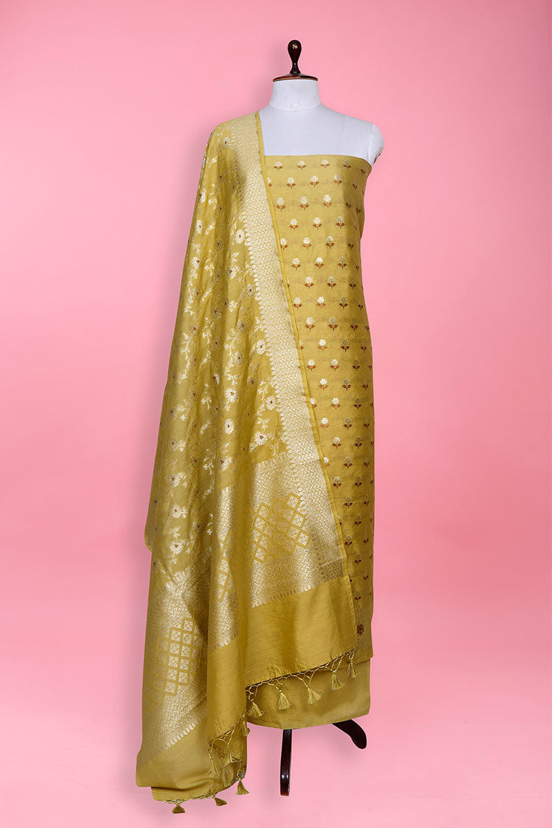 Yellow Woven Mulberry Silk Dress Material