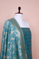 Water Blue Woven Mulberry Silk Dress Material - Chinaya Banaras