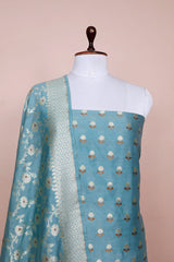 Water Blue Woven Mulberry Silk Dress Material - Chinaya Banaras