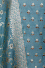 Water Blue Woven Mulberry Silk Dress Material