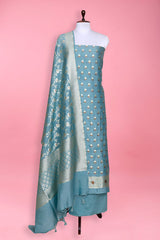 Water Blue Woven Mulberry Silk Dress Material