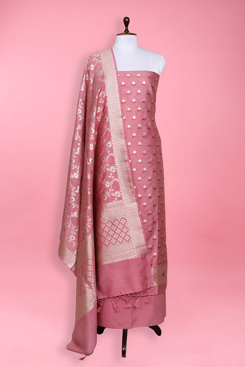 Mauve Woven Mulberry Silk Dress Material