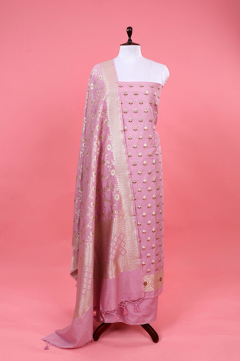Pink Woven Mulberry Silk Suit Set At Chinaya Banaras
