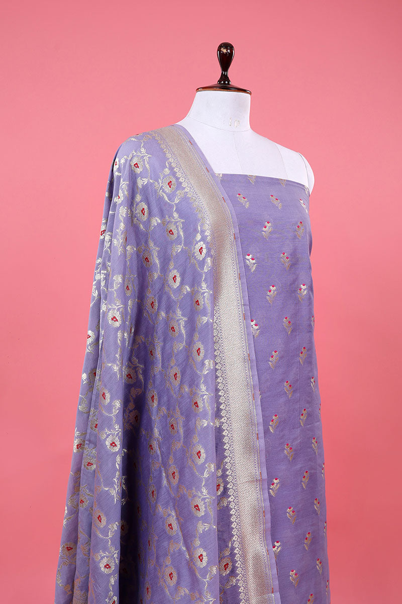 Lilac Woven Mulberry Silk Dress Material - Chinaya Banaras