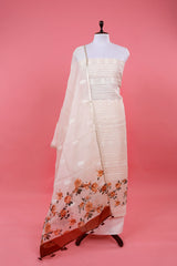 White & Brown Embroidered Organza Silk Suit Set At Chinaya Banaras