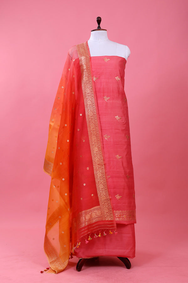 Pink Handwoven Chiniya Silk Dress Material By Chinaya Banaras