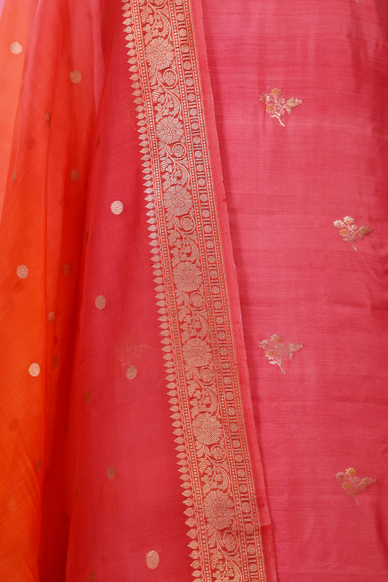 Rose Pink Handwoven Chiniya Silk Dress Material - Chinaya Banaras