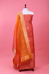 Peach Handwoven Tussar Silk Dress Material By Chinaya Banaras