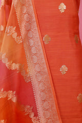 Coral Peach Rangkat Handwoven Chiniya Silk Dress Material - Chinaya Banaras