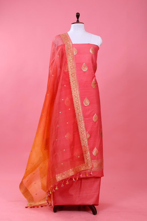 Pink Handwoven Chiniya Silk Dress Material By Chinaya Banaras