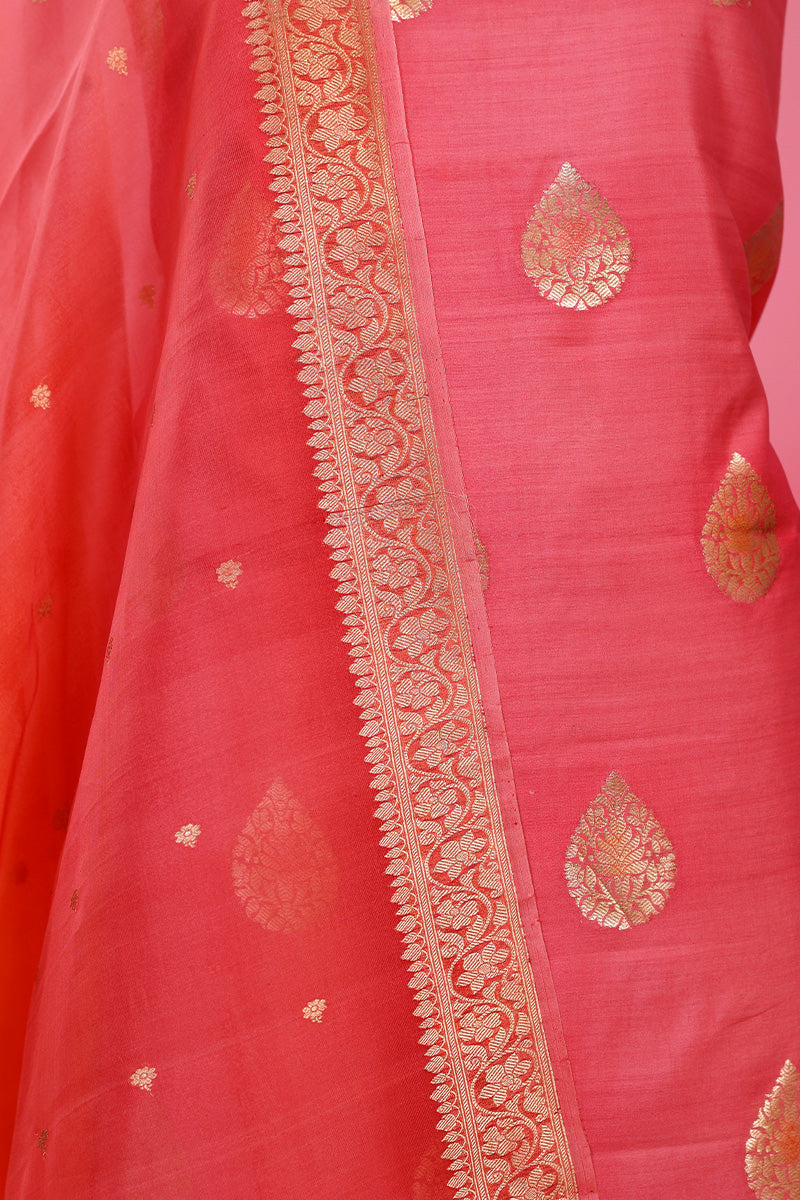 Blush Pink Handwoven Chiniya Silk Dress Material - Chinaya Banaras