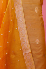 Mustard Yellow Handwoven Tussar Silk Dress Material - Chinaya Banaras