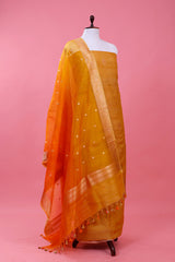 Mustard Yellow Handwoven Tussar Silk Dress Material - Chinaya Banaras
