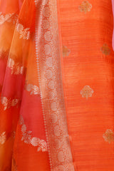 Peach Fuzz Rangkat Handwoven Raw Silk Dress Material - Chinaya Banaras