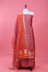 Mauve Woven Banarasi Silk Dress Material By Chinaya Banaras