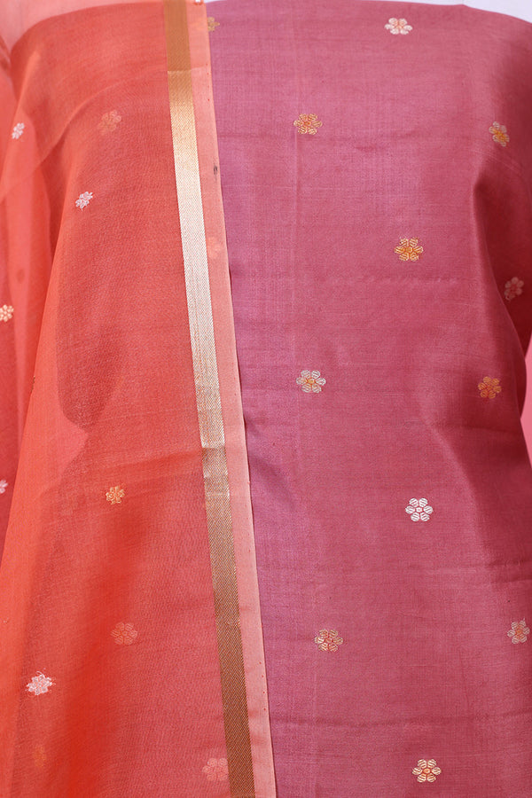 Dusty Mauve Ethnic Woven Banarasi Silk Dress Material - Chinaya Banaras