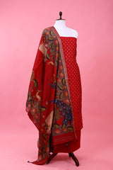 Maroon Pichwai Printed Woven Chanderi Silk Dress Material - Chinaya Banaras
