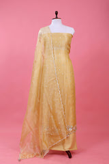 Light Yellow Embellished Tissue Silk Dress Material By Chinaya Banaras
