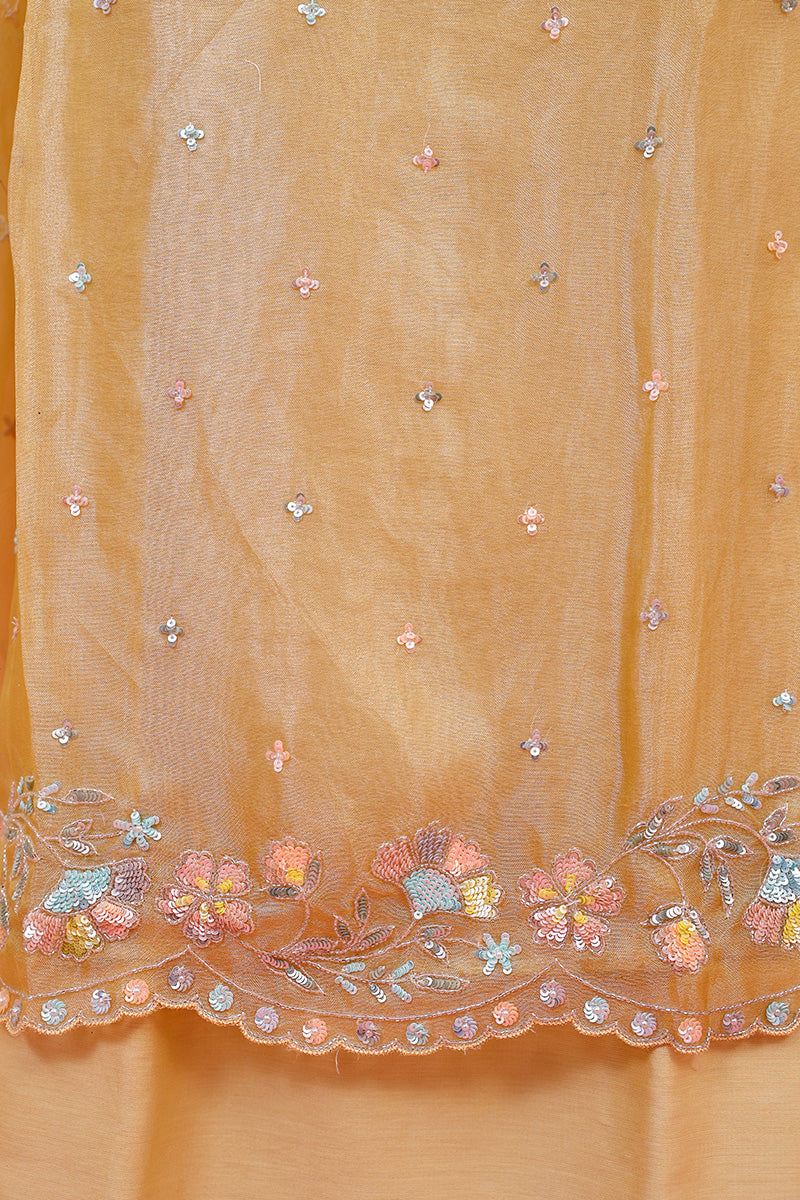 Light Yellow Embellished Tissue Silk Dress Material - Chinaya Banaras