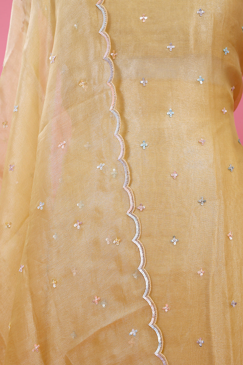 Light Yellow Embellished Tissue Silk Dress Material - Chinaya Banaras