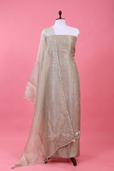 Grey Embellished Tissue Silk Dress Material By Chinaya Banaras
