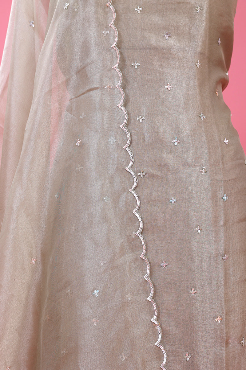 Grey Embellished Tissue Silk Dress Material - Chinaya Banaras