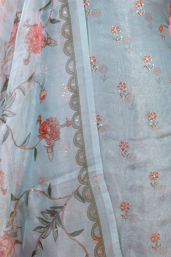 Light Blue Embellished Tissue Silk Dress Material - Chinaya Banaras