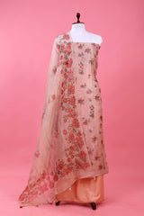 Rose Gold Embellished Tissue Silk Dress Material By Chinaya Banaras